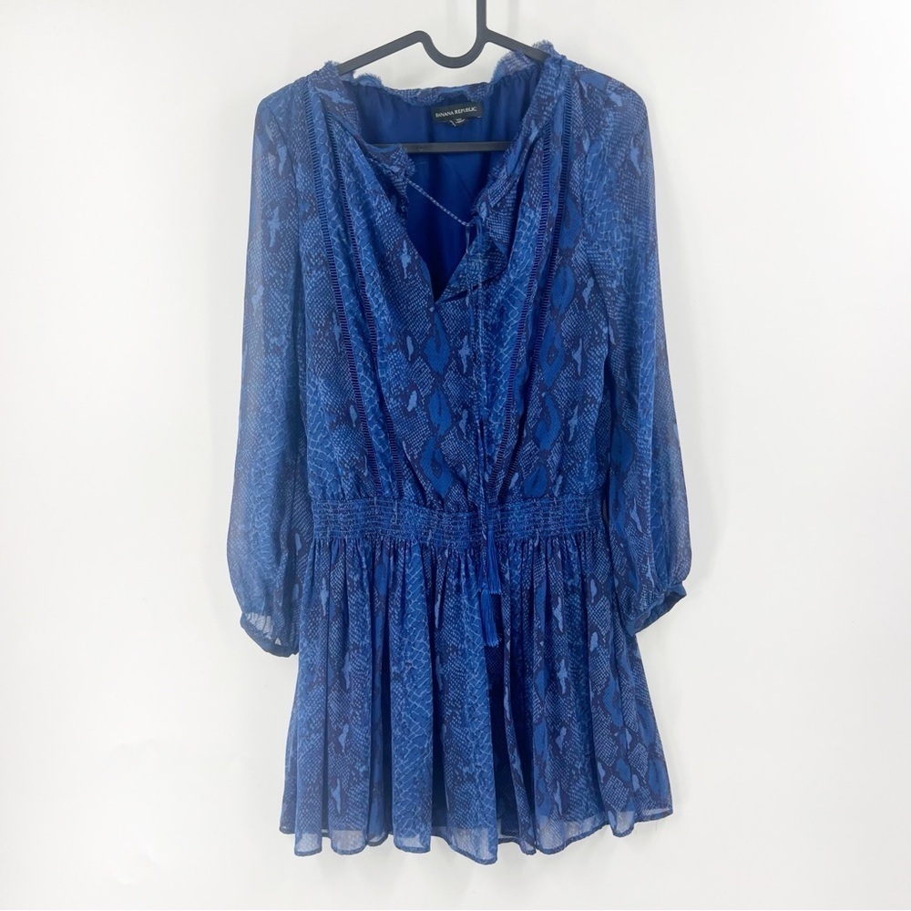 ✅ BANANA REPUBLIC BLACK/BLUE SNAKESKIN PRINT DRESS SIZE PETITE X-SMALL